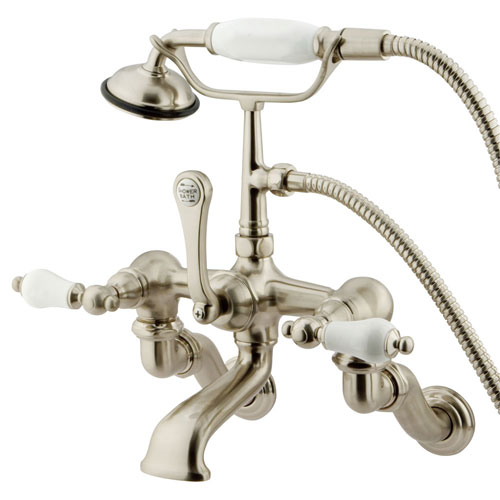 Qty (1): Kingston Brass Satin Nickel Wall Mount Clawfoot Tub Faucet w hand shower