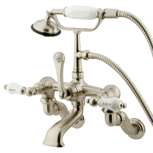 Kingston Brass Satin Nickel Wall Mount Clawfoot Tub Faucet w hand shower CC461T8