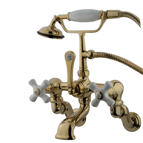 Kingston Polished Brass Wall Mount Clawfoot Tub Faucet w hand shower CC465T2