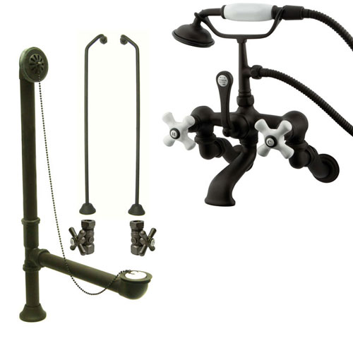 Oil Rubbed Bronze Wall Mount Clawfoot Tub Faucet Package w Drain Supplies Stops CC465T5system