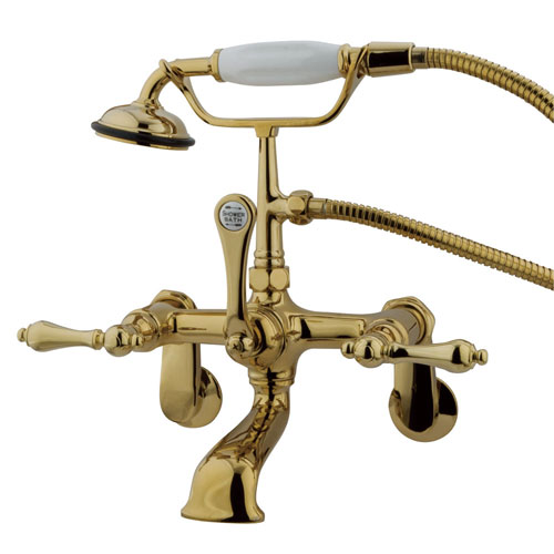 Qty (1): Kingston Polished Brass Wall Mount Clawfoot Tub Faucet w Hand Shower