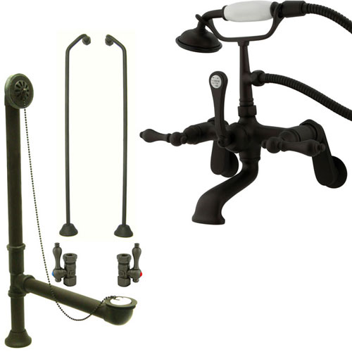 Oil Rubbed Bronze Wall Mount Clawfoot Bath Tub Faucet w Hand Shower Package CC51T5system