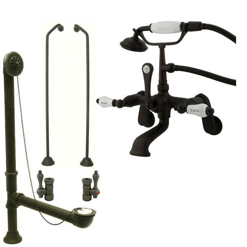Oil Rubbed Bronze Wall Mount Clawfoot Bath Tub Faucet w Hand Shower Package CC53T5system