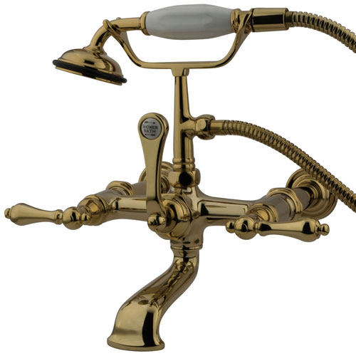 Kingston Polished Brass Wall Mount Clawfoot Tub Faucet w Hand Shower CC541T2