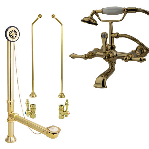 Polished Brass Wall Mount Clawfoot Tub Filler Faucet w Hand Shower Package CC541T2system