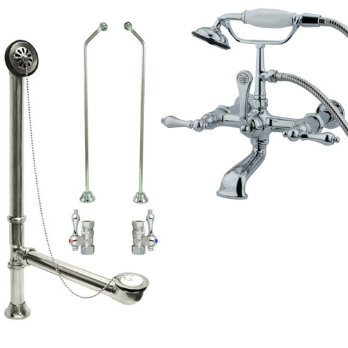 Chrome Wall Mount Clawfoot Bath Tub Filler Faucet w Hand Shower Package CC542T1system