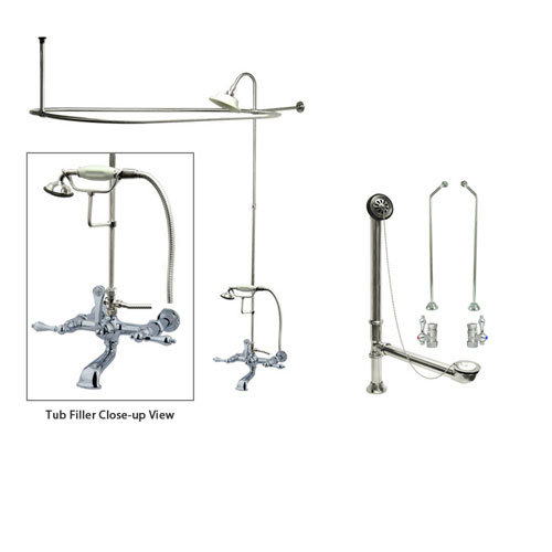 Chrome Faucet Clawfoot Tub Shower Kit with Enclosure Curtain Rod 542T1CTS