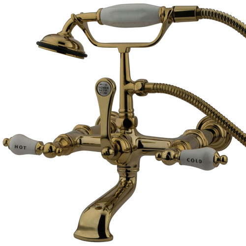 Kingston Polished Brass Wall Mount Clawfoot Tub Faucet w Hand Shower CC545T2