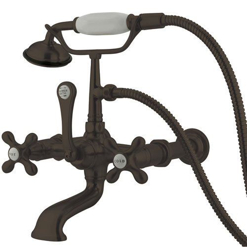 Qty (1): Kingston Oil Rubbed Bronze Wall Mount Clawfoot Tub Faucet w Hand Shower