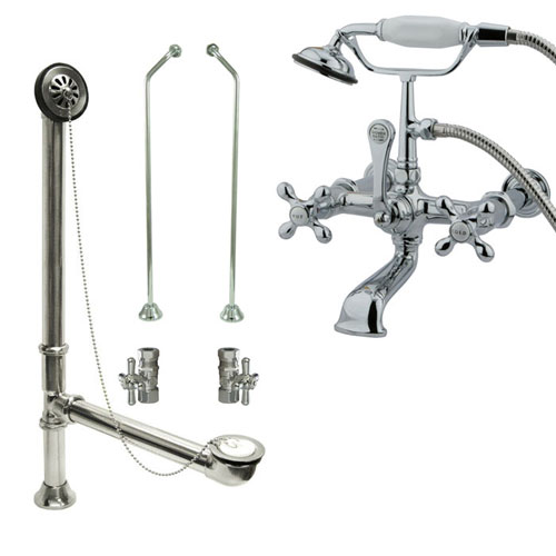 Chrome Wall Mount Clawfoot Tub Filler Faucet w Hand Shower Package CC548T1system
