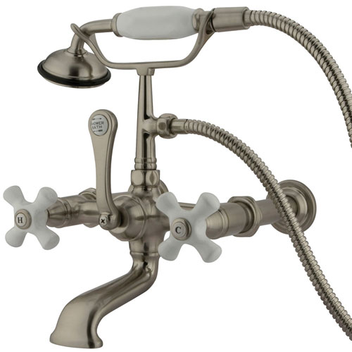 Qty (1): Kingston Brass Satin Nickel Wall Mount Clawfoot Tub Faucet w Hand Shower