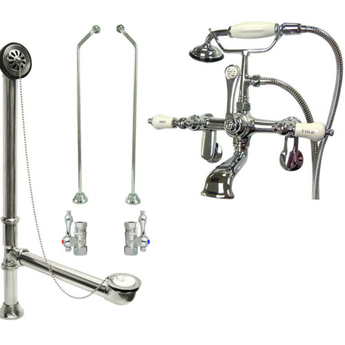 Chrome Wall Mount Clawfoot Bath Tub Filler Faucet w Hand Shower Package CC54T1system