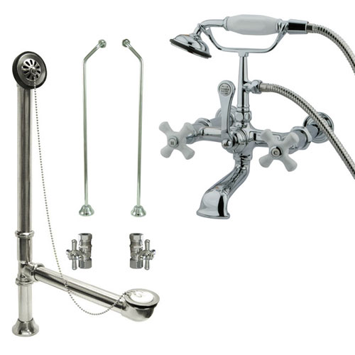 Chrome Wall Mount Clawfoot Bath Tub Filler Faucet w Hand Shower Package CC550T1system