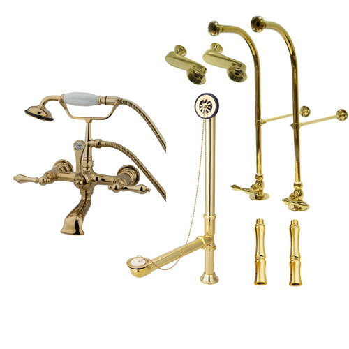 Freestanding Floor Mount Polished Brass Metal Lever Handle Clawfoot Tub Filler Faucet with Hand Shower Package 551T2FSP