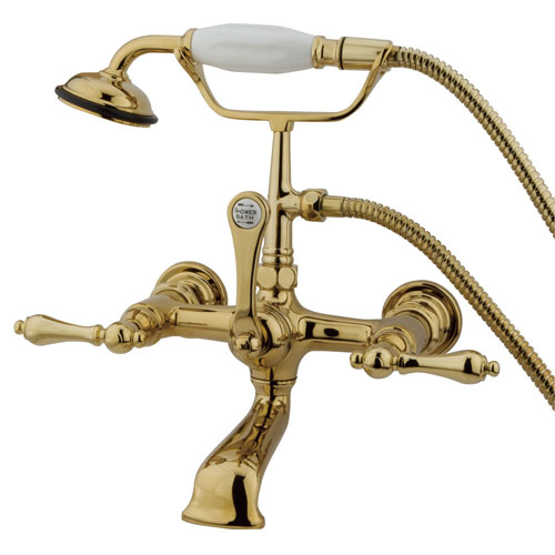 Kingston Polished Brass Wall Mount Clawfoot Tub Faucet w Hand Shower CC551T2