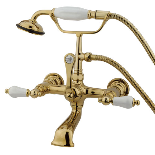Kingston Polished Brass Wall Mount Clawfoot Tub Faucet w Hand Shower CC553T2