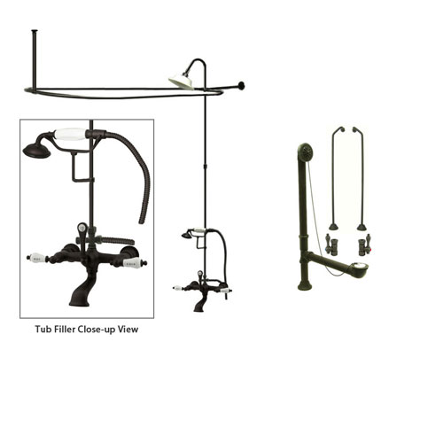 Oil Rubbed Bronze Clawfoot Bathtub Faucet Shower Kit with Enclosure Curtain Rod 555T5CTS