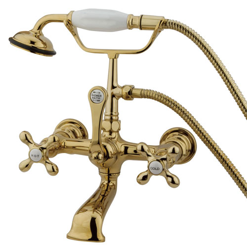 Qty (1): Kingston Polished Brass Wall Mount Clawfoot Tub Faucet w Hand Shower