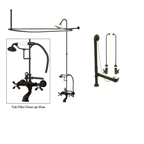 Oil Rubbed Bronze Clawfoot Tub Faucet Shower Kit with Enclosure Curtain Rod 557T5CTS