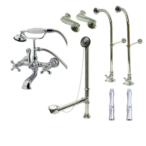 Freestanding Floor Mount Chrome Metal Cross Handle Clawfoot Tub Filler Faucet with Hand Shower Package 558T1FSP