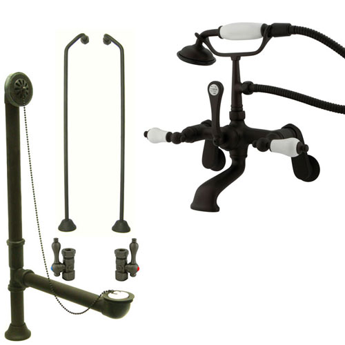 Oil Rubbed Bronze Wall Mount Clawfoot Bath Tub Faucet w Hand Shower Package CC55T5system