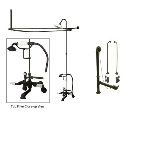 Oil Rubbed Bronze Clawfoot Tub Faucet Shower Kit with Enclosure Curtain Rod 55T5CTS