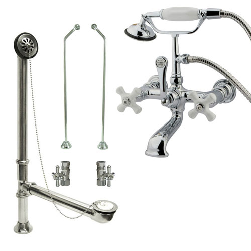 Chrome Wall Mount Clawfoot Bath Tub Filler Faucet w Hand Shower Package CC560T1system