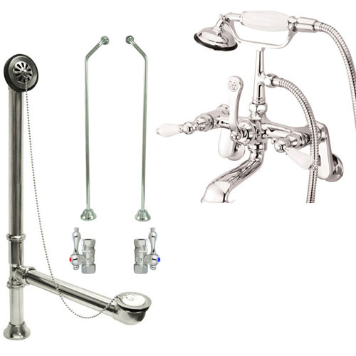 Chrome Wall Mount Clawfoot Bath Tub Filler Faucet w Hand Shower Package CC56T1system