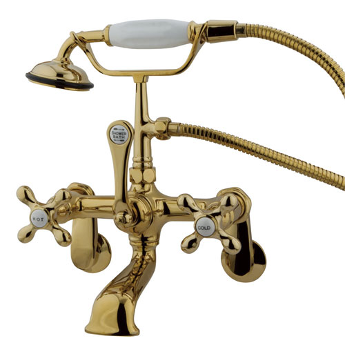 Kingston Polished Brass Wall Mount Clawfoot Tub Faucet w Hand Shower CC57T2