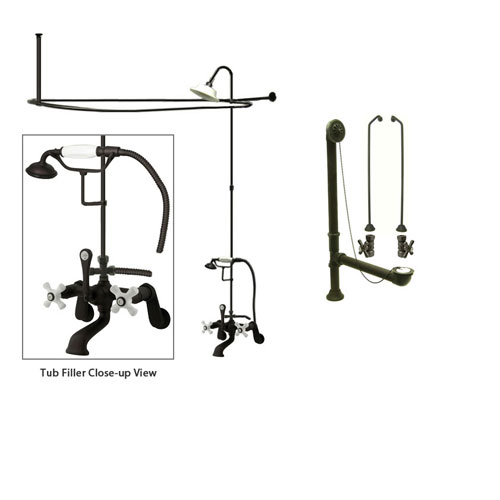 Kingston Brass ABT1040-2 Vintage Oval Shower Riser With Enclosure, 59-Inch, Polished Brass