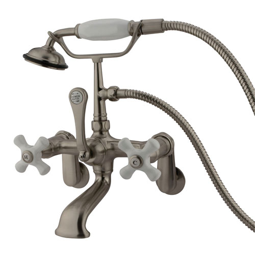 Qty (1): Kingston Brass Satin Nickel Wall Mount Clawfoot Tub Faucet w Hand Shower
