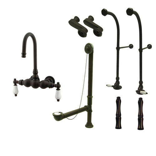 Freestanding Floor Mount Oil Rubbed Bronze White Porcelain Lever Handle Clawfoot Tub Filler Faucet Package 5T5FSP