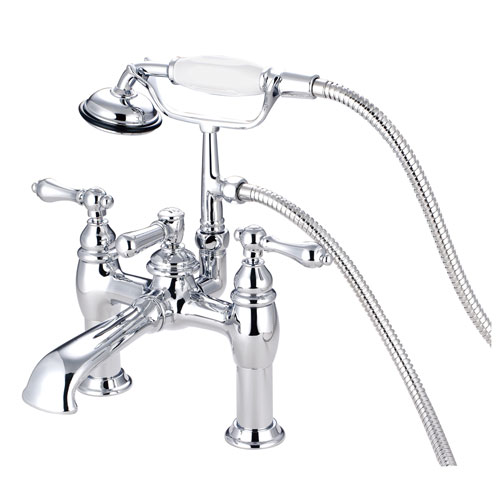 Qty (1): Kingston Chrome Deck Mount Clawfoot Tub Filler Faucet with Hand Shower