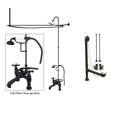 Oil Rubbed Bronze Clawfoot Tub Faucet Shower Kit with Enclosure Curtain Rod 609T5CTS