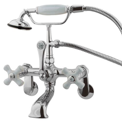 Qty (1): Kingston Chrome Wall Mount Clawfoot Tub Filler Faucet with Hand Shower