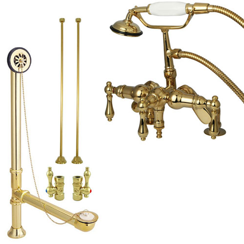 Polished Brass Deck Mount Clawfoot Tub Filler Faucet w Hand Shower Package CC619T2system