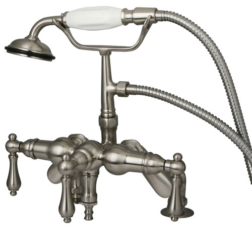 Qty (1): Kingston Satin Nickel Deck Mount Clawfoot Tub Faucet with Hand Shower