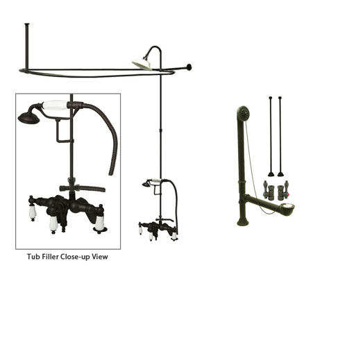 Oil Rubbed Bronze Clawfoot Tub Faucet Shower Kit with Enclosure Curtain Rod 621T5CTS
