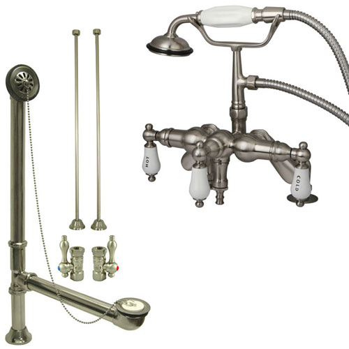 Satin Nickel Deck Mount Clawfoot Tub Filler Faucet w Hand Shower Package CC623T8system
