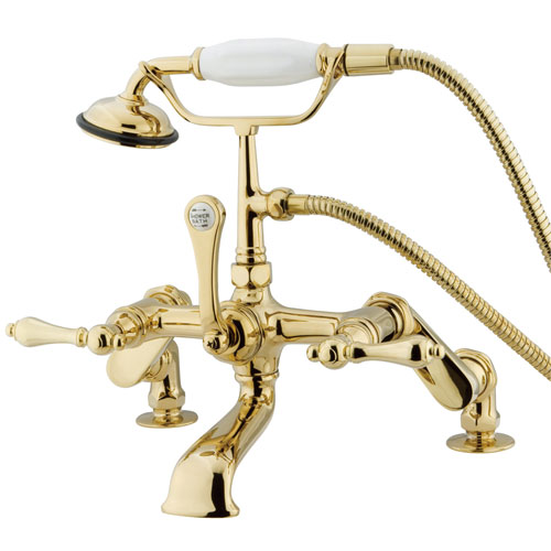Qty (1): Kingston Polished Brass Deck Mount Clawfoot Tub Faucet w Hand Shower