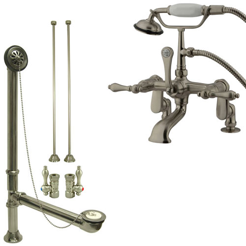 Satin Nickel Deck Mount Clawfoot Tub Filler Faucet w Hand Shower Package CC651T8system