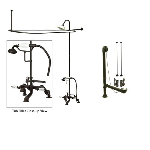 Oil Rubbed Bronze Clawfoot Tub Faucet Shower Kit with Enclosure Curtain Rod 653T5CTS