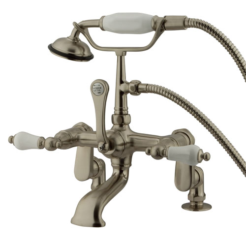 Qty (1): Kingston Brass Satin Nickel Deck Mount Clawfoot Tub Faucet w Hand Shower