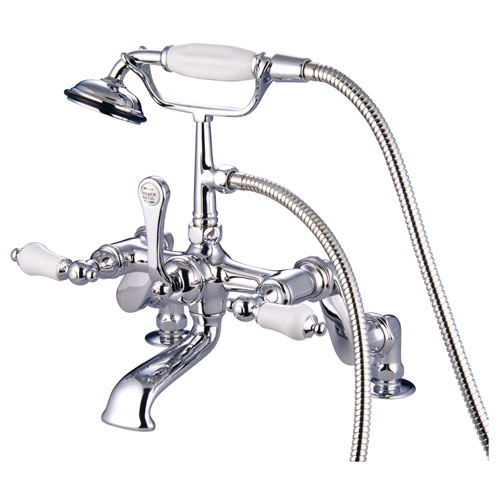 Qty (1): Kingston Brass Chrome Deck Mount Clawfoot Tub Faucet w Hand Shower