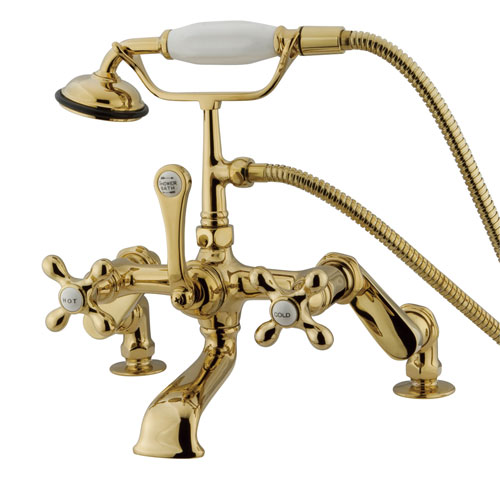 Kingston Polished Brass Deck Mount Clawfoot Tub Faucet w Hand Shower CC657T2