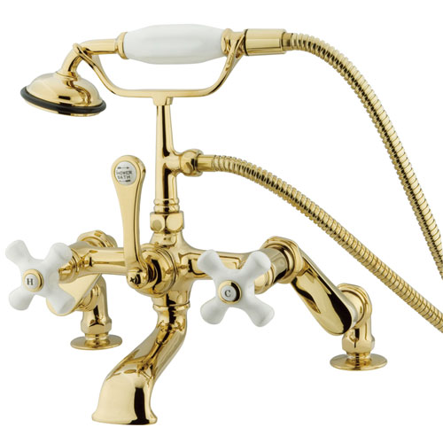 Qty (1): Kingston Polished Brass Deck Mount Clawfoot Tub Faucet w Hand Shower