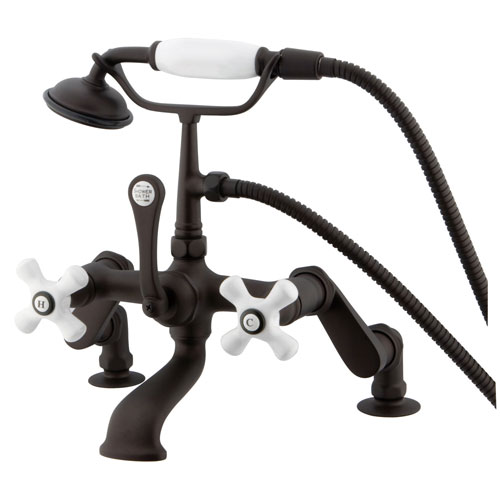 Qty (1): Kingston Oil Rubbed Bronze Deck Mount Clawfoot Tub Faucet w Hand Shower