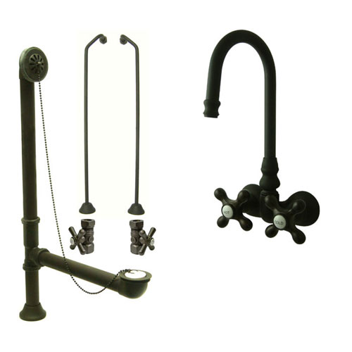 Oil Rubbed Bronze Wall Mount Clawfoot Tub Faucet Package Supply Lines & Drain CC77T5system