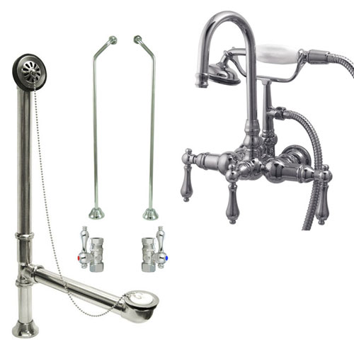 Chrome Wall Mount Clawfoot Bathtub Filler Faucet w Hand Shower Package CC8T1system