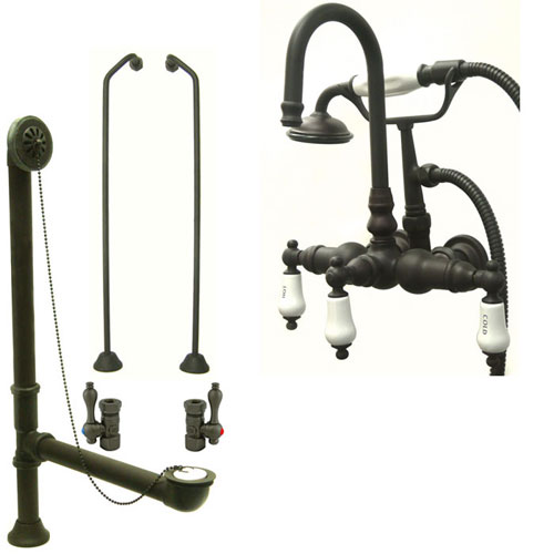 Oil Rubbed Bronze Wall Mount Clawfoot Bathtub Faucet w Hand Shower Package CC9T5system
